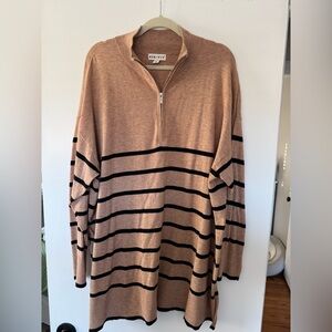 Ava & Viv Camel and Black Striped Tunic Sweater